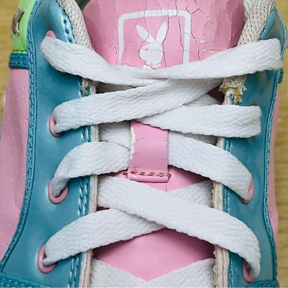 Rare Playboy Vintage 90s Sneakers Green Pink Blue Candy Stitches/Detail Logo 8.5 - Picture 12 of 14